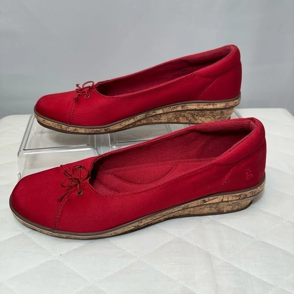 Grasshoppers Womens Size 8.5 M Wedge Cork Heel Slip On Canvas Shoes Padded Comfy
